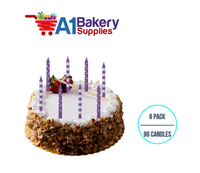 A1BakerySupplies Purple Stripes And Dots Candles 6 pack for Birthday Cake Decorations and Anniversary