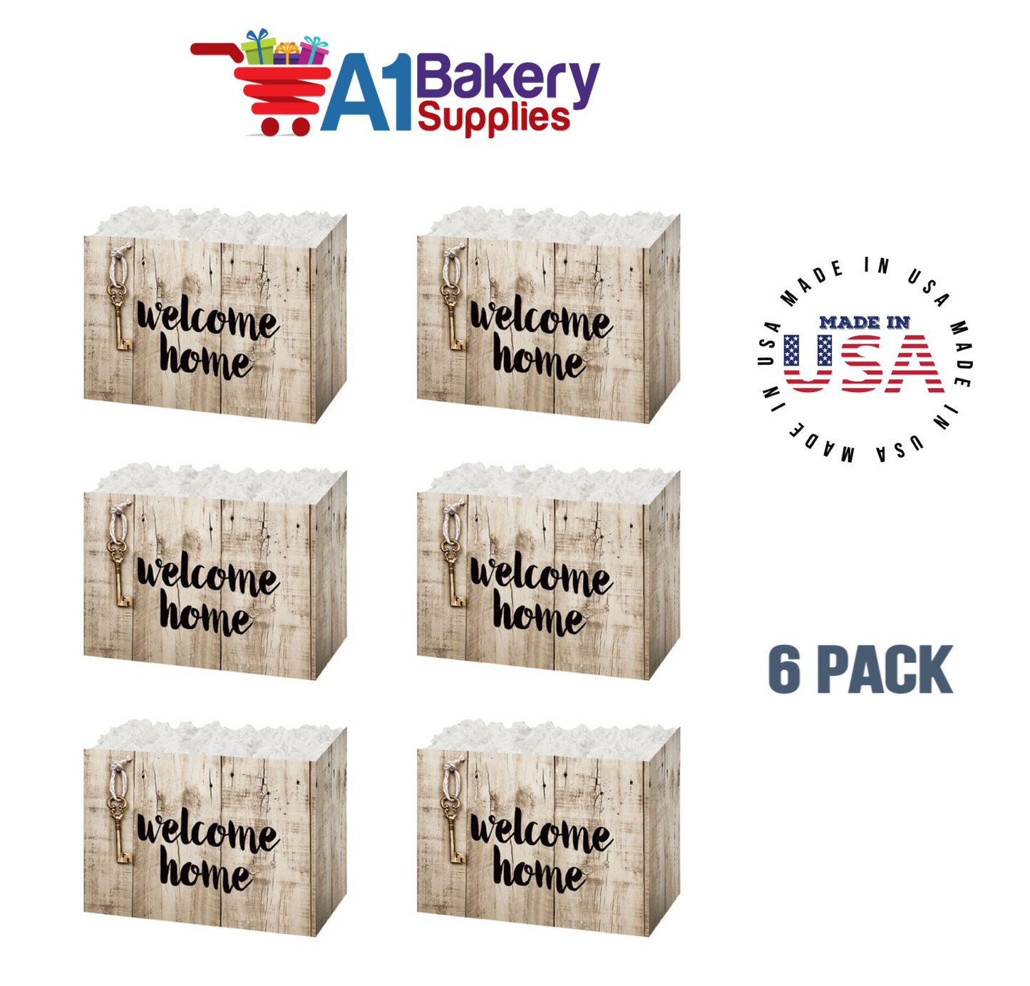 Rustic Welcome Home Basket Box, Theme Gift Box, Small 6.75 (Length) x 4 (Width) x 5 (Height), 6 Pack