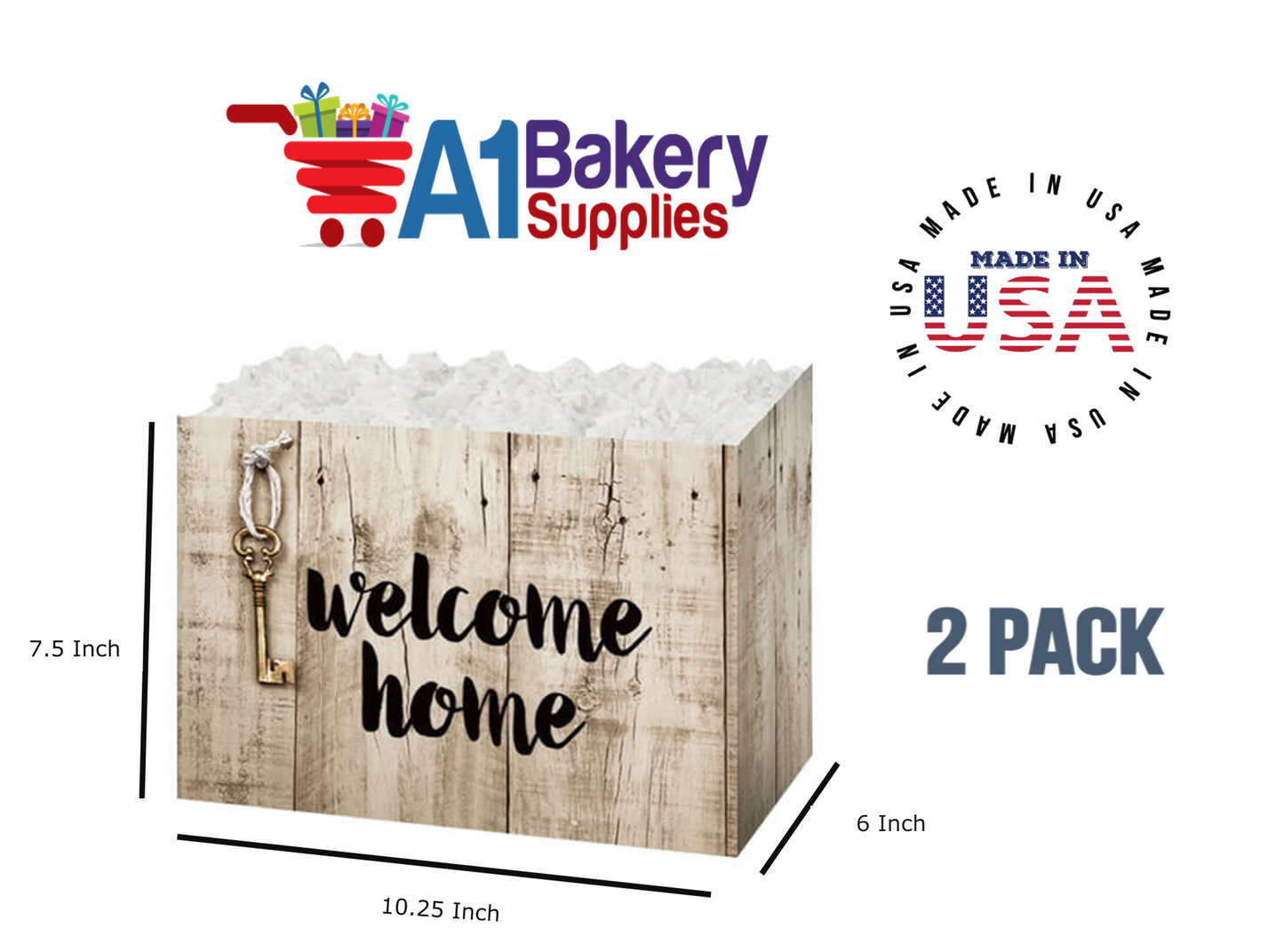 Rustic Welcome Home Basket Box, Theme Gift Box, Large 10.25 (Length) x 6 (Width) x 7.5 (Height), 2 Pack