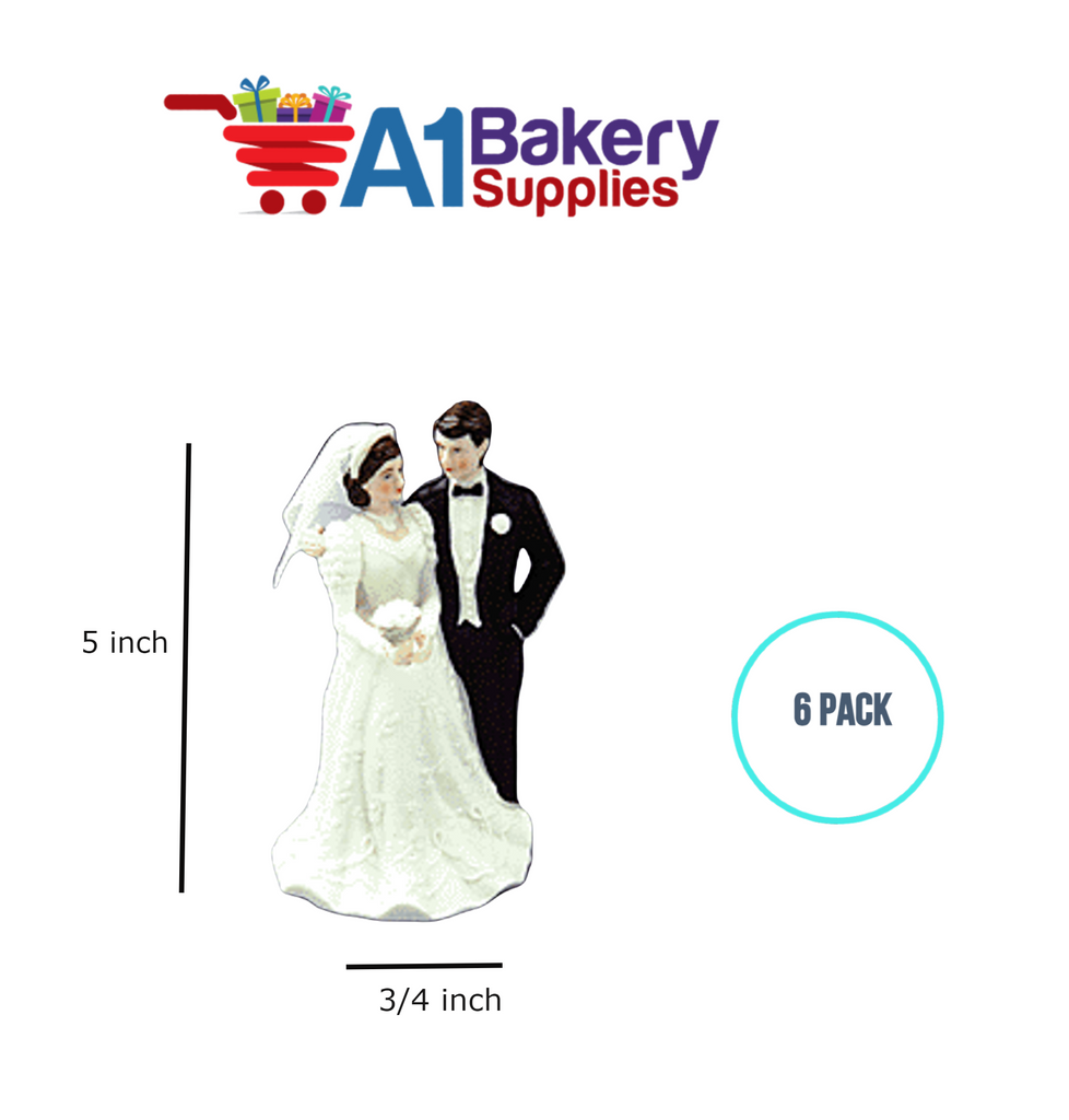 A1BakerySupplies Side By Side Couple - 5-3/4" 6 pack Wedding Accessories for Birthday Cake Decorations and Marriages