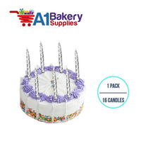 A1BakerySupplies Silver Spiral Candles 1 pack for Birthday Cake Decorations and Anniversary