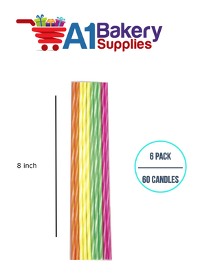 A1BakerySupplies Slim Candles - Neon Striped 6 pack for Birthday Cake Decorations and Anniversary