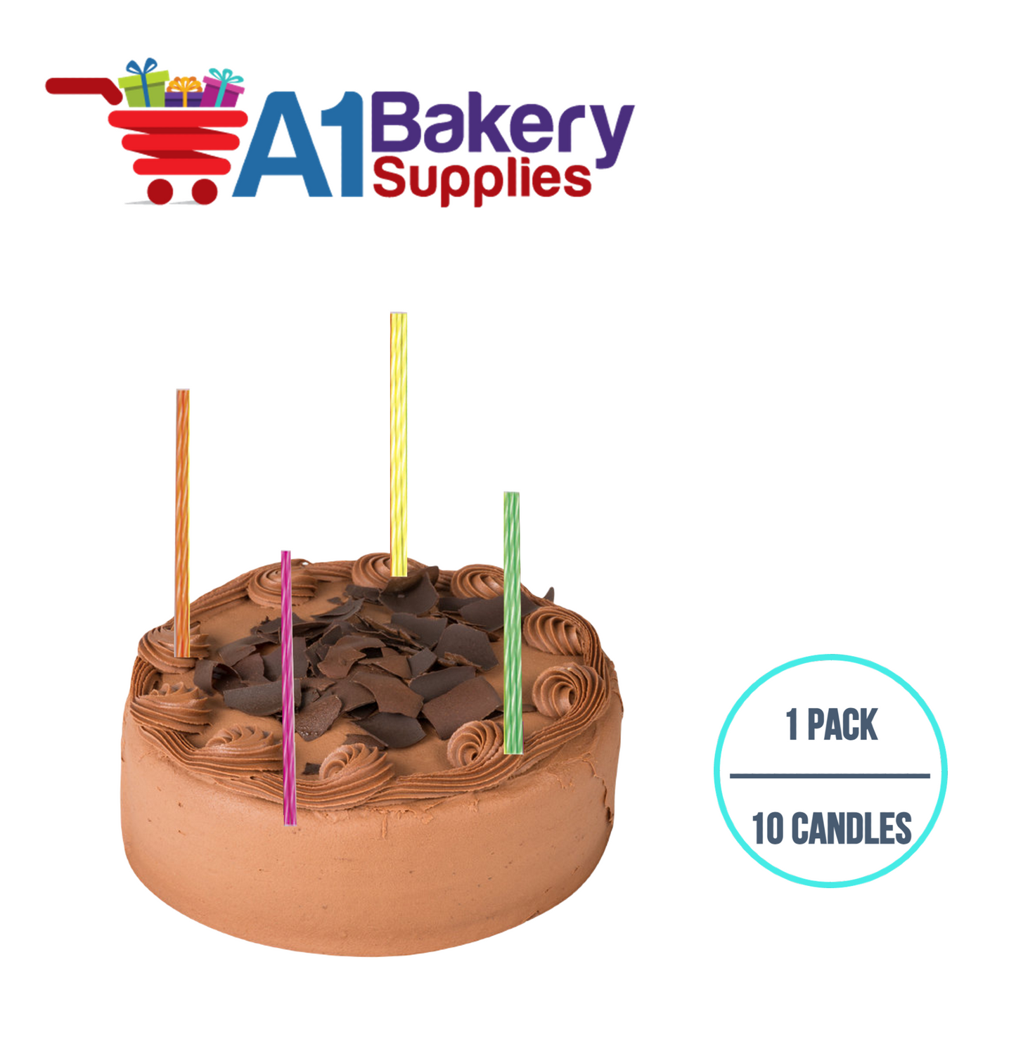 A1BakerySupplies Slim Candles - Neon Striped 1 pack for Birthday Cake Decorations and Anniversary