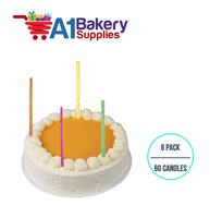 A1BakerySupplies Slim Candles - Neon Striped 6 pack for Birthday Cake Decorations and Anniversary