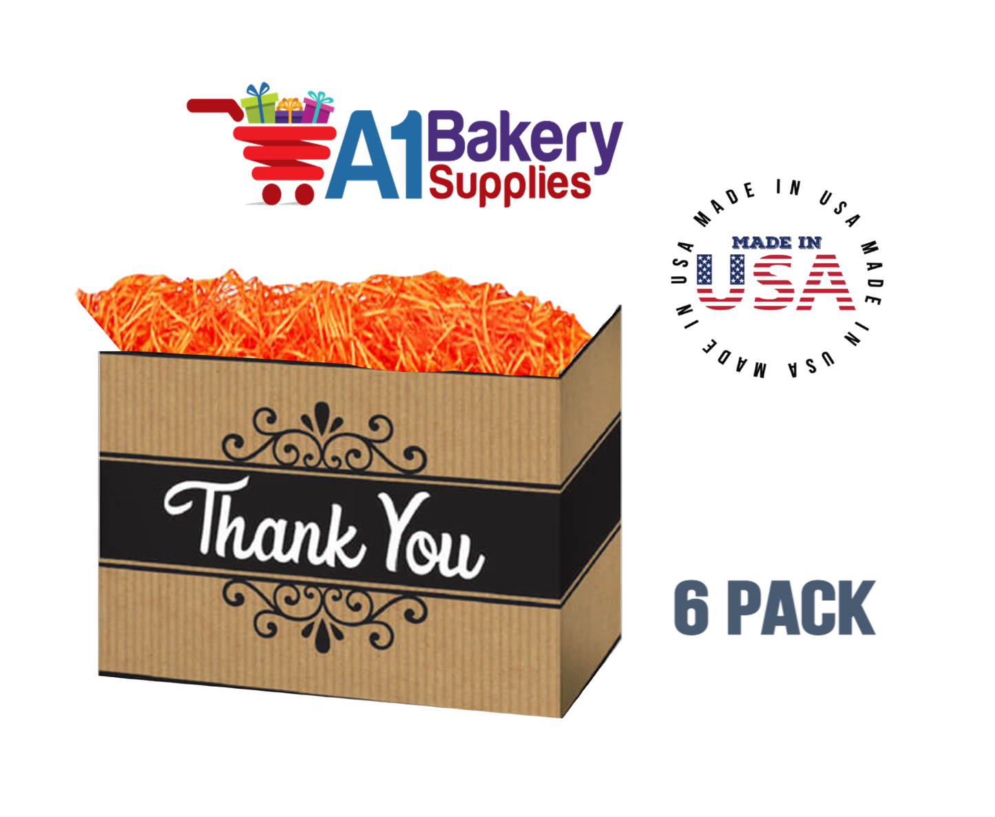 Thank You Kraft Stripes Basket Box, Theme Gift Box, Small 6.75 (Length) x 4 (Width) x 5 (Height), 6 Pack
