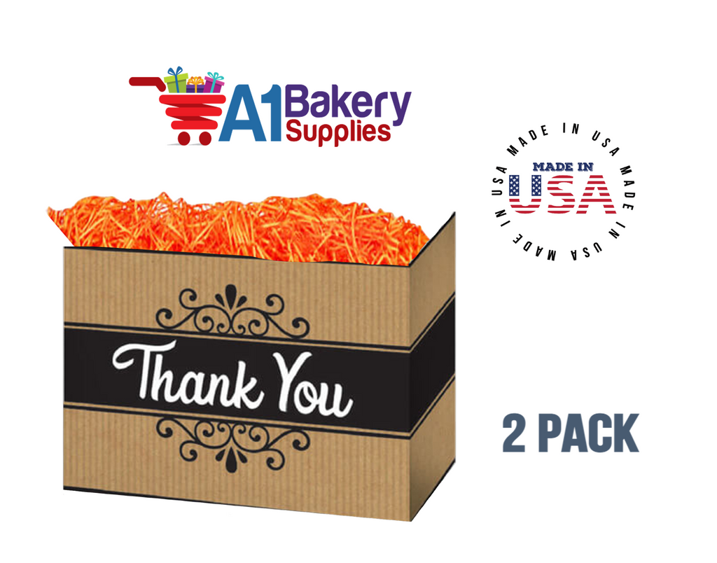 Thank You Kraft Stripes Basket Box, Theme Gift Box, Large 10.25 (Length) x 6 (Width) x 7.5 (Height), 2 Pack