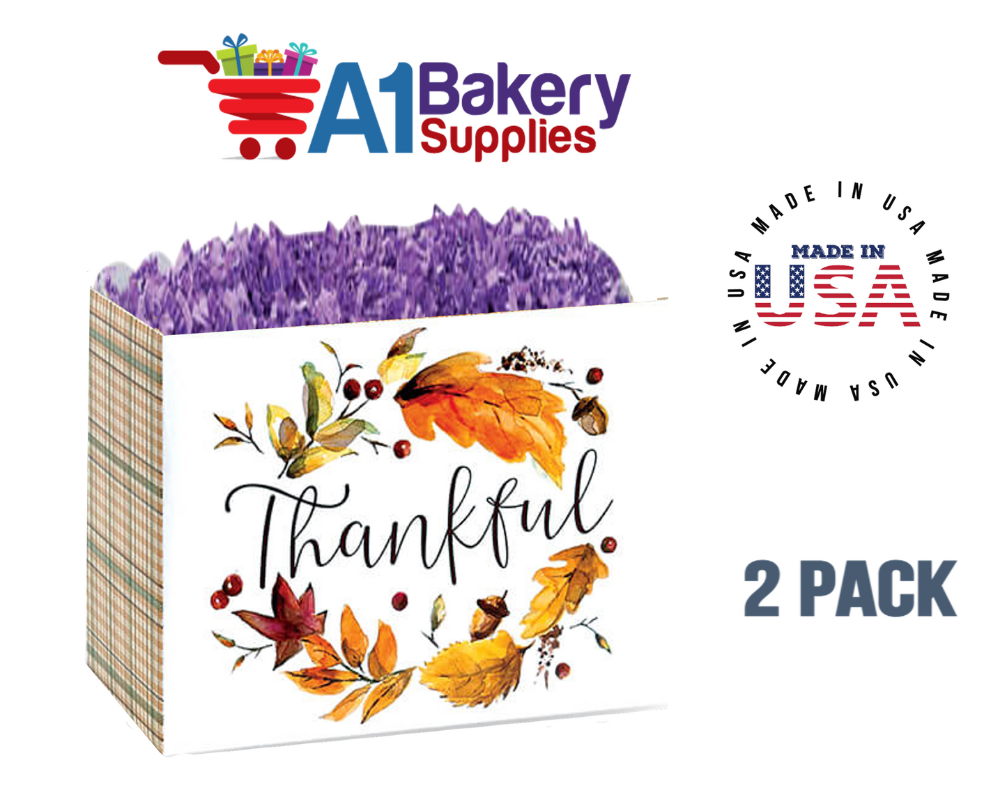 Thankful Plaid Basket Box, Theme Gift Box, Large 10.25 (Length) x 6 (Width) x 7.5 (Height), 2 Pack