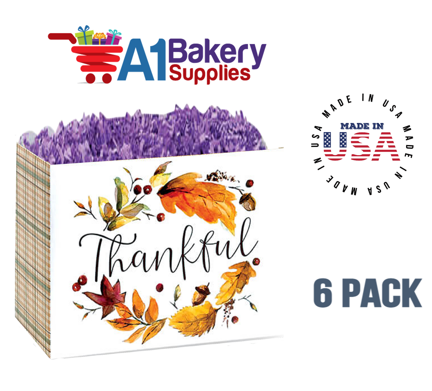 Thankful Plaid Basket Box, Theme Gift Box, Large 10.25 (Length) x 6 (Width) x 7.5 (Height), 6 Pack