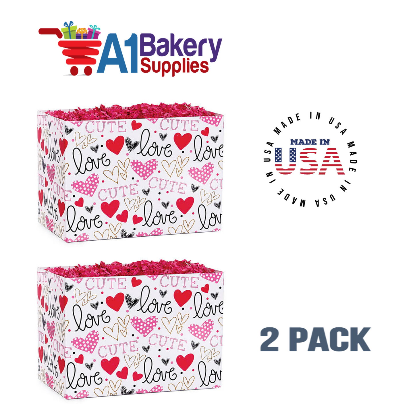 Too Cute Basket Box, Theme Gift Box, Large 10.25 (Length) x 6 (Width) x 7.5 (Height), 2 Pack