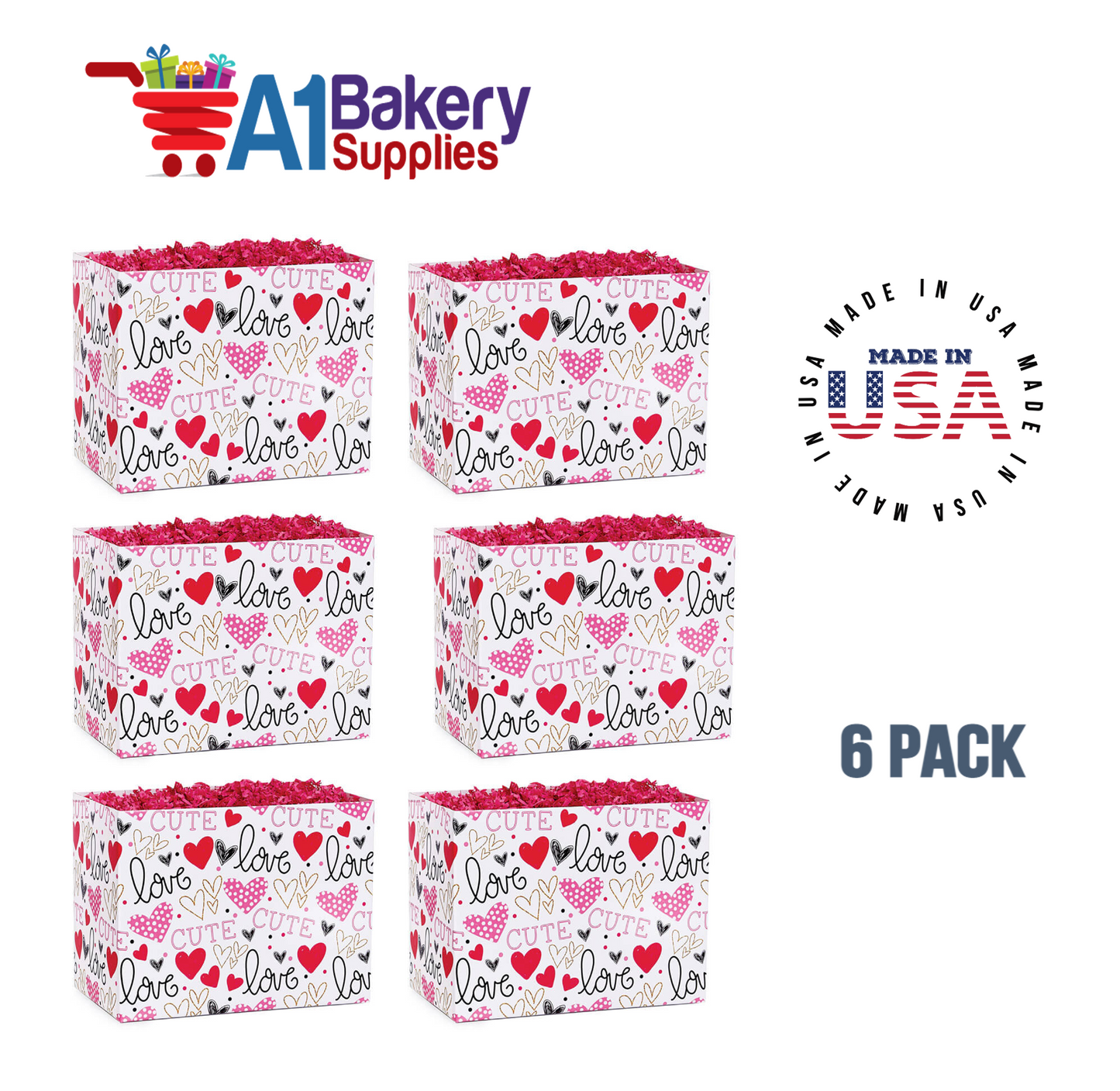 Too Cute Basket Box, Theme Gift Box, Large 10.25 (Length) x 6 (Width) x 7.5 (Height), 6 Pack