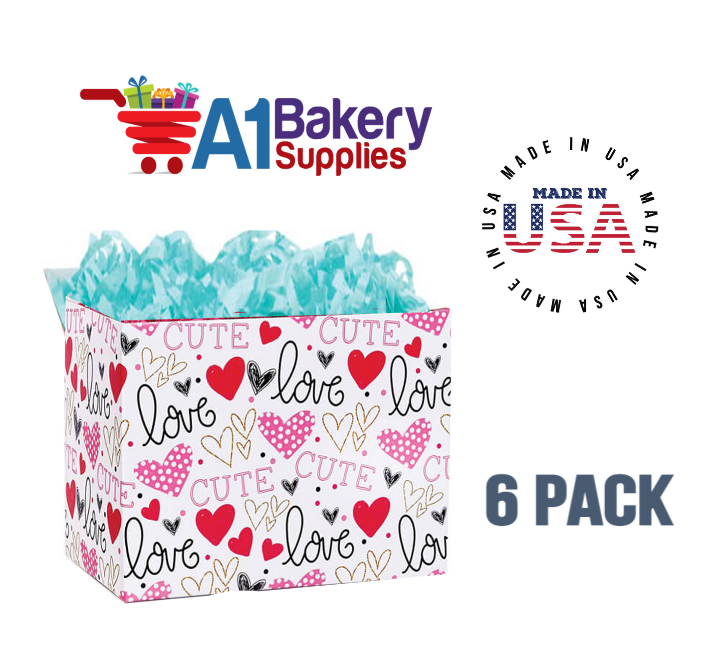 Too Cute Basket Box, Theme Gift Box, Large 10.25 (Length) x 6 (Width) x 7.5 (Height), 6 Pack