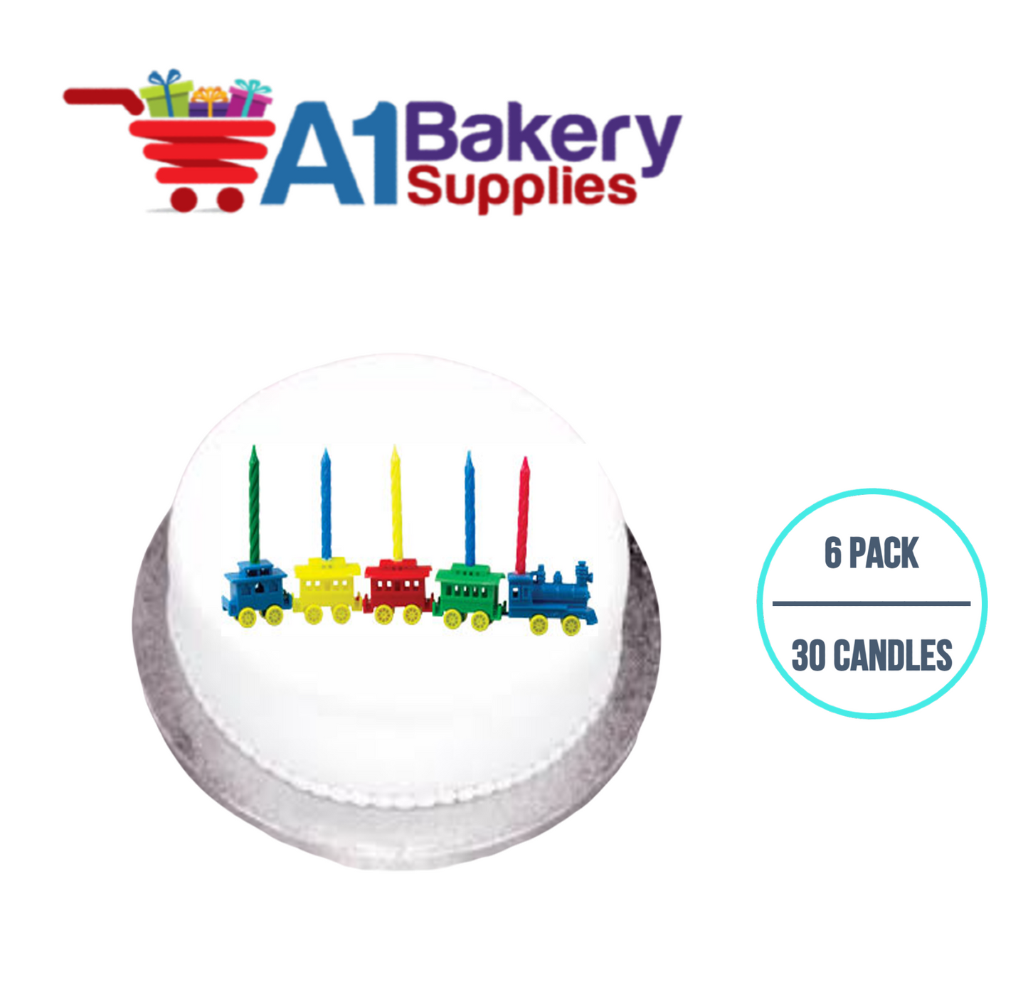 A1BakerySupplies Train Candleholder Sets 6 pack for Birthday Cake Decorations and Anniversary