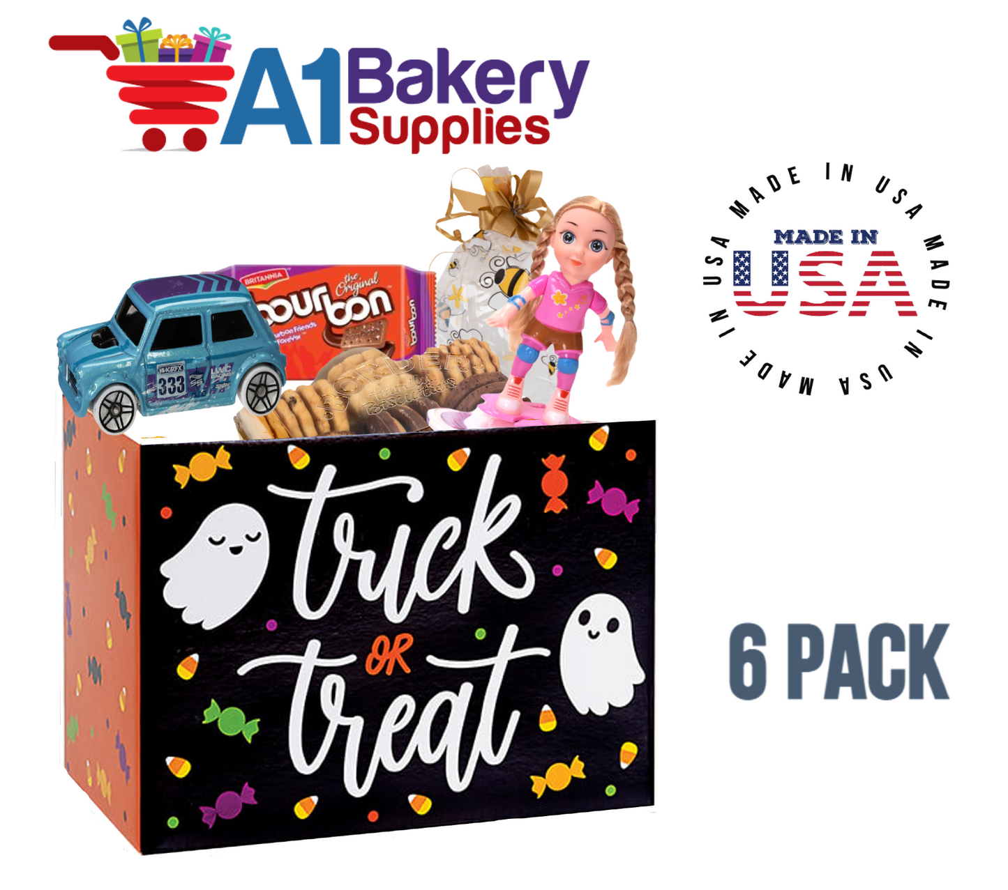 Trick or Treat Basket Box, Theme Gift Box, Large 10.25 (Length) x 6 (Width) x 7.5 (Height), 6 Pack