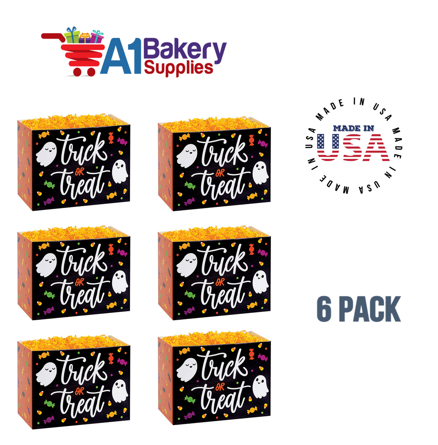 Trick or Treat Basket Box, Theme Gift Box, Small 6.75 (Length) x 4 (Width) x 5 (Height), 6 Pack