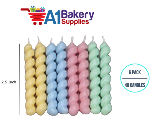 A1BakerySupplies Twister Candles - Pastel Colors 6 pack for Birthday Cake Decorations and Anniversary