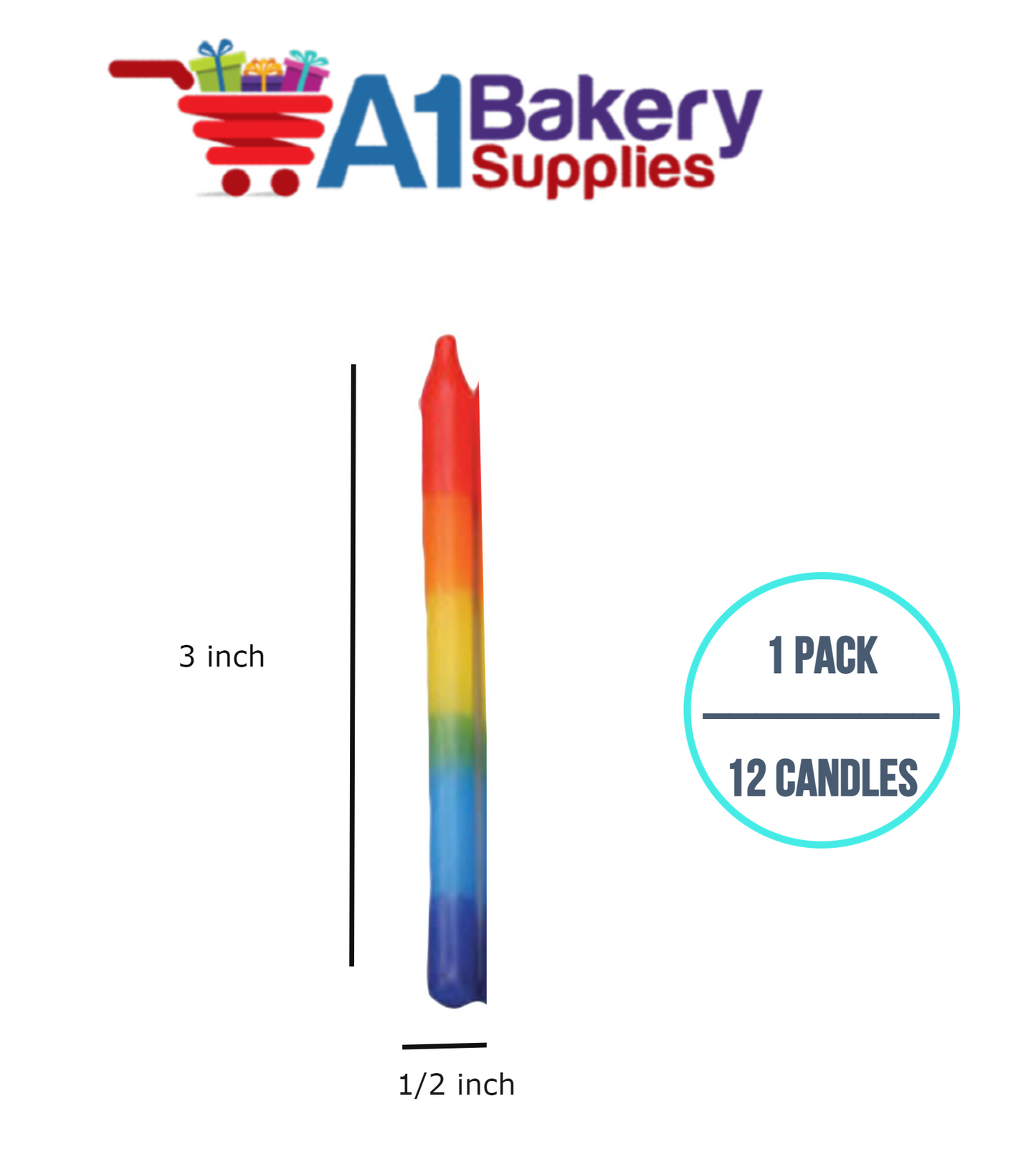 A1BakerySupplies Tye-Dye Rainbow Birthday Candles 1 pack for Birthday Cake Decorations and Anniversary