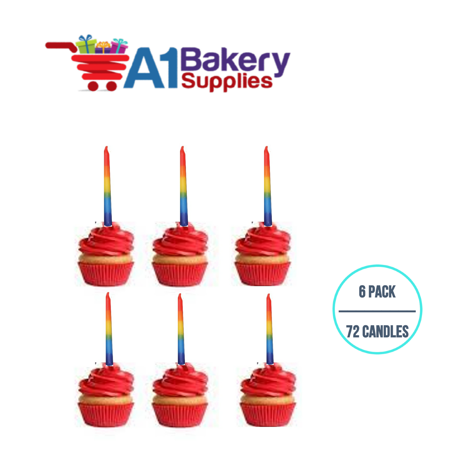A1BakerySupplies Tye-Dye Rainbow Birthday Candles 6 pack for Birthday Cake Decorations and Anniversary