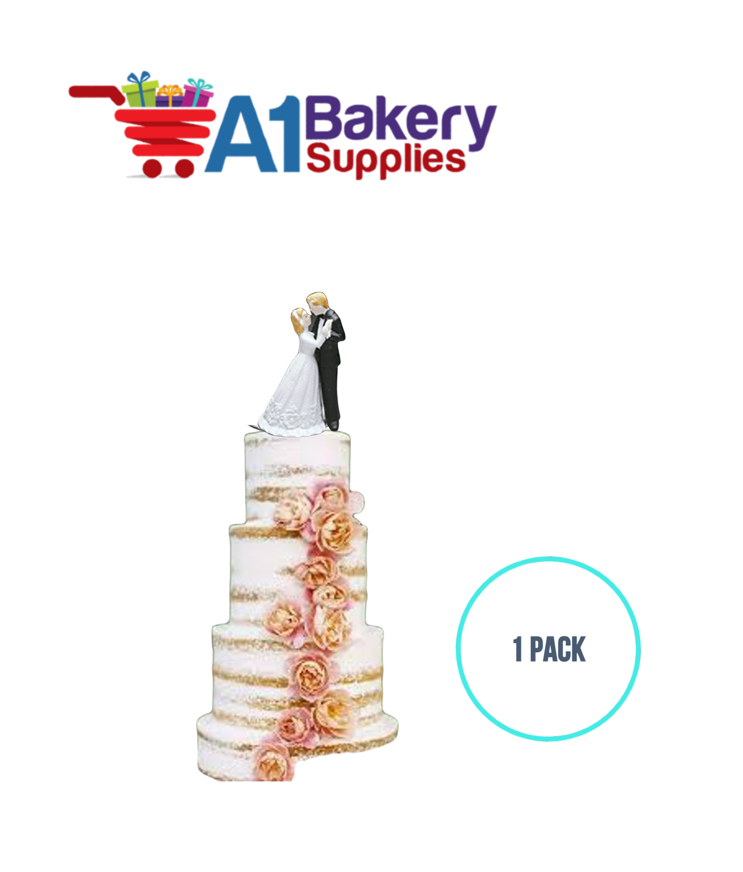 A1BakerySupplies Waltzing Porcelain Couple-Black Coat 1 pack Wedding Accessories for Birthday Cake Decorations and Marriages