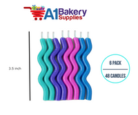 A1BakerySupplies Wavy Birthday Candles-Cool Pastels 6 pack for Birthday Cake Decorations and Anniversary