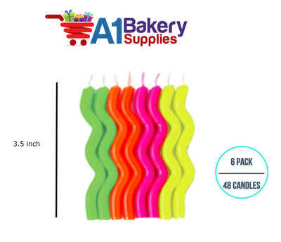 A1BakerySupplies Wavy Birthday Candles- Neon Asst 6 pack for Birthday Cake Decorations and Anniversary