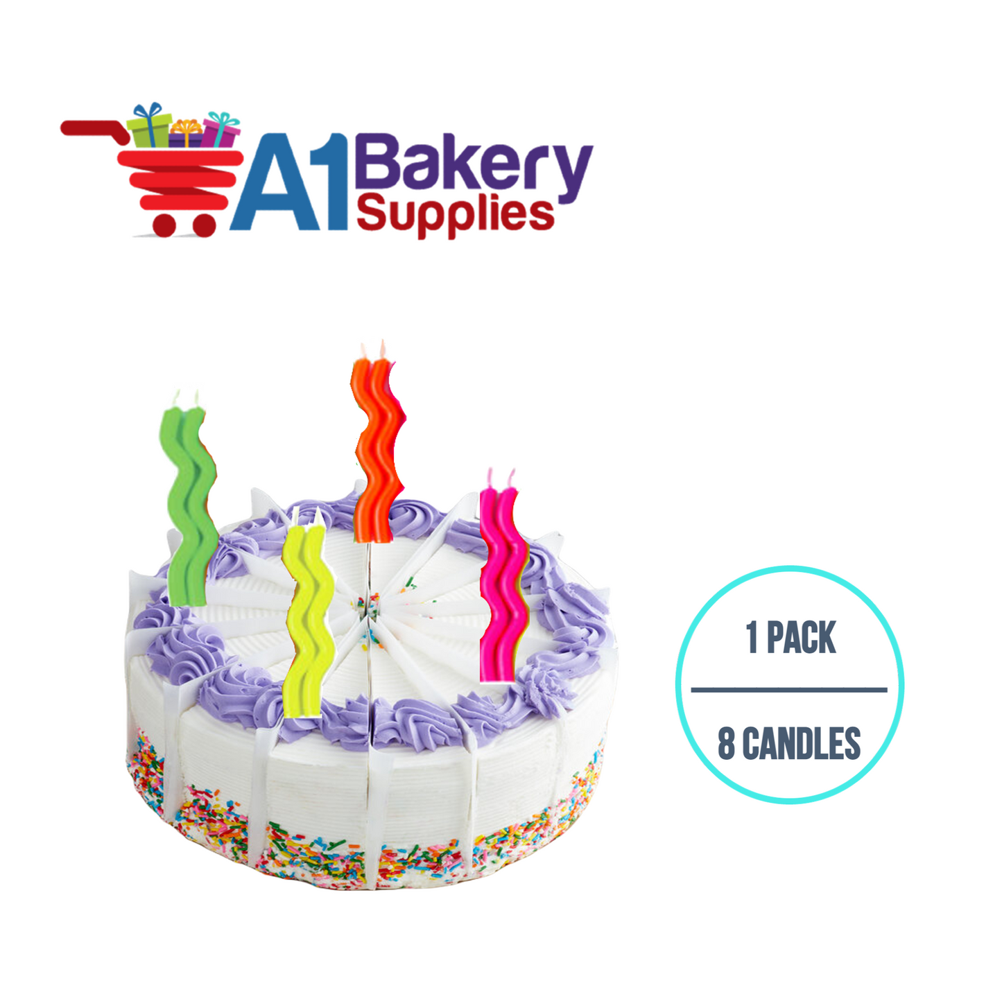 A1BakerySupplies Wavy Birthday Candles- Neon Asst 1 pack for Birthday Cake Decorations and Anniversary