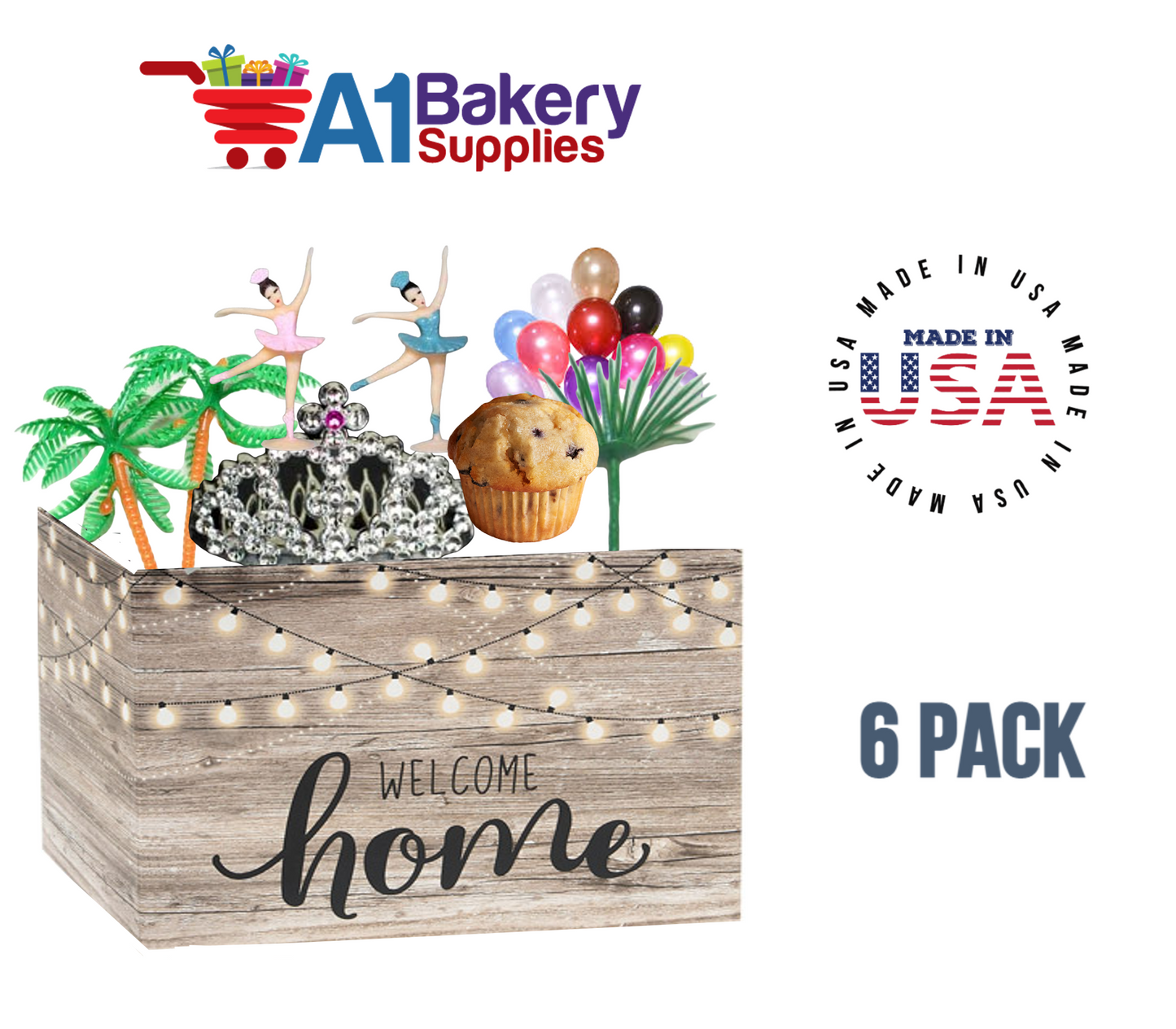 Welcome Home Lights Basket Box, Theme Gift Box, Large 10.25 (Length) x 6 (Width) x 7.5 (Height), 6 Pack