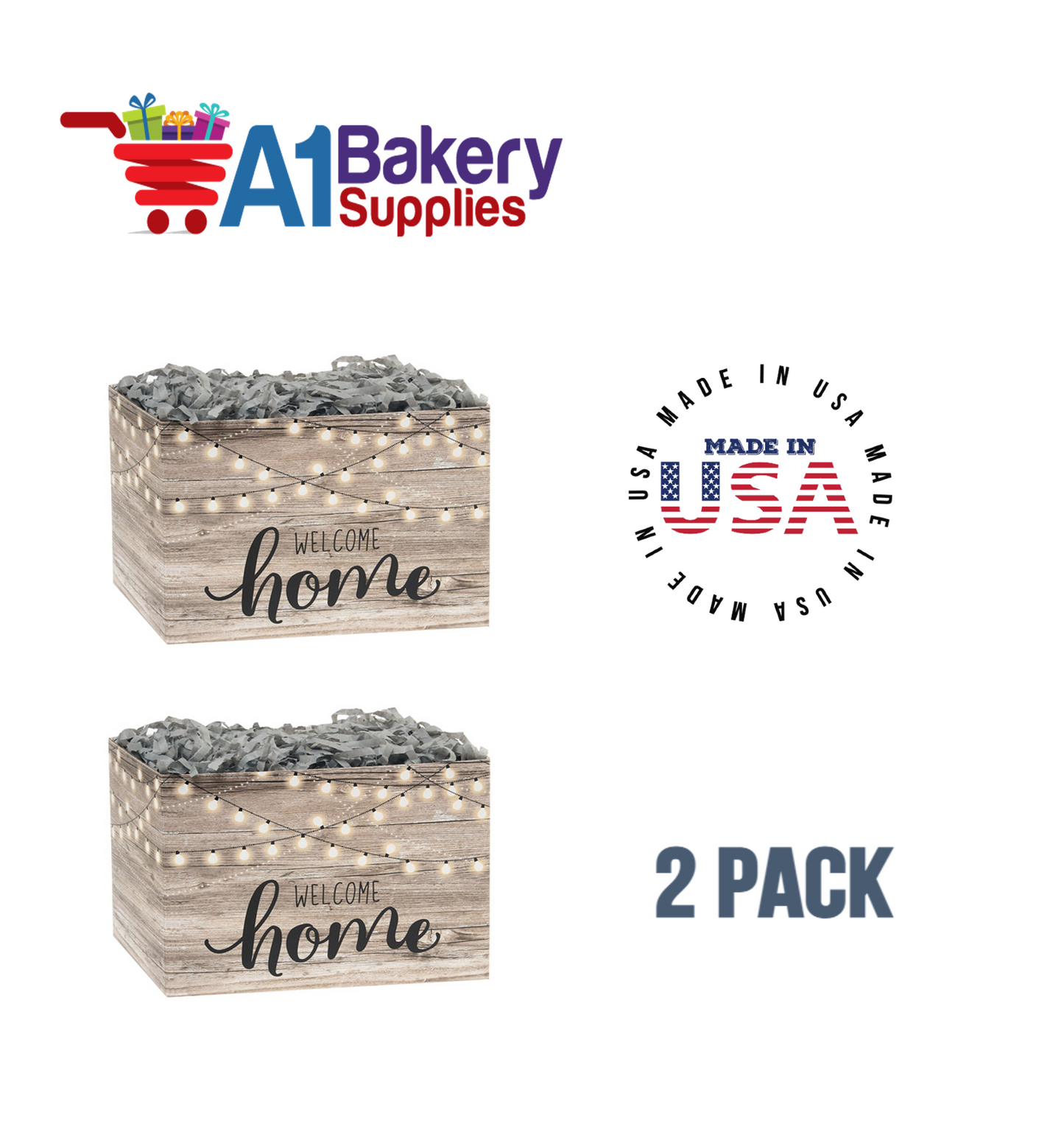 Welcome Home Lights Basket Box, Theme Gift Box, Small 6.75 (Length) x 4 (Width) x 5 (Height), 2 Pack