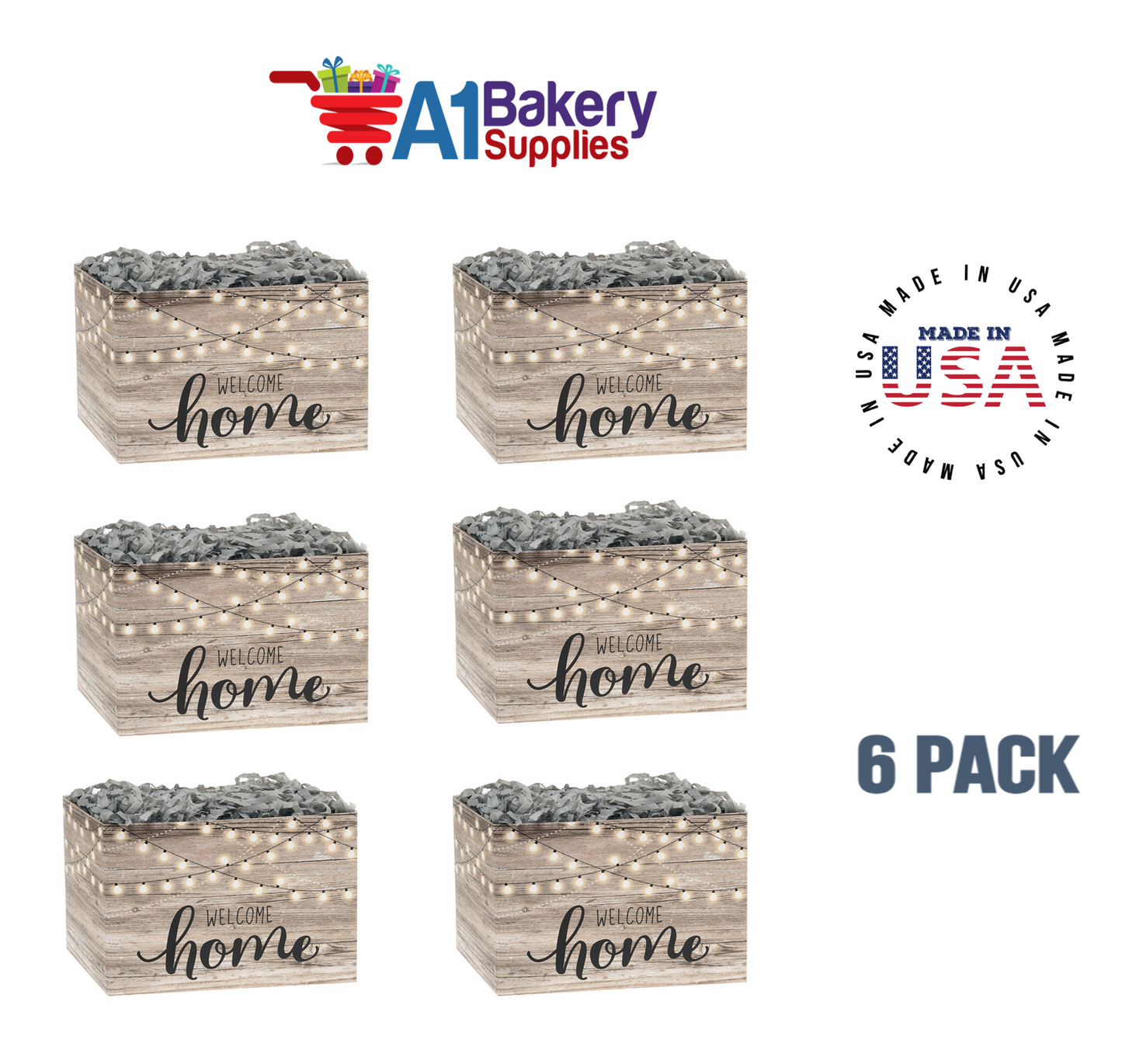 Welcome Home Lights Basket Box, Theme Gift Box, Large 10.25 (Length) x 6 (Width) x 7.5 (Height), 6 Pack