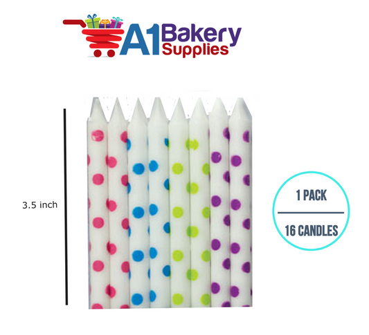 A1BakerySupplies White Dots Asst. Candles 1 pack for Birthday Cake Decorations and Anniversary