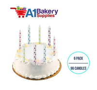 A1BakerySupplies White Dots Asst. Candles 6 pack for Birthday Cake Decorations and Anniversary