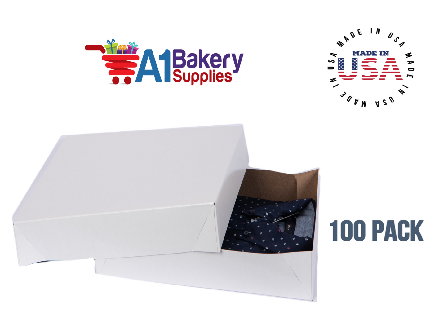 White Apparel Box for Men Shirts Gift Wrap Packaging Boxes, 15 x 9 1/2 x 2" - 100 Pack, Large