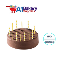 A1BakerySupplies Yellow Stripes And Dots Candles 6 pack for Birthday Cake Decorations and Anniversary