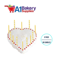 A1BakerySupplies Yellow Stripes And Dots Candles 6 pack for Birthday Cake Decorations and Anniversary