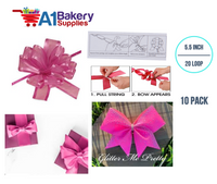 A1BakerySupplies 10 Pieces Pull Bow for Gift Wrapping Gift Bows Pull Bow With Ribbon for Wedding Gift Baskets, 5.5 Inch 20 Loop in Hot Pink Color