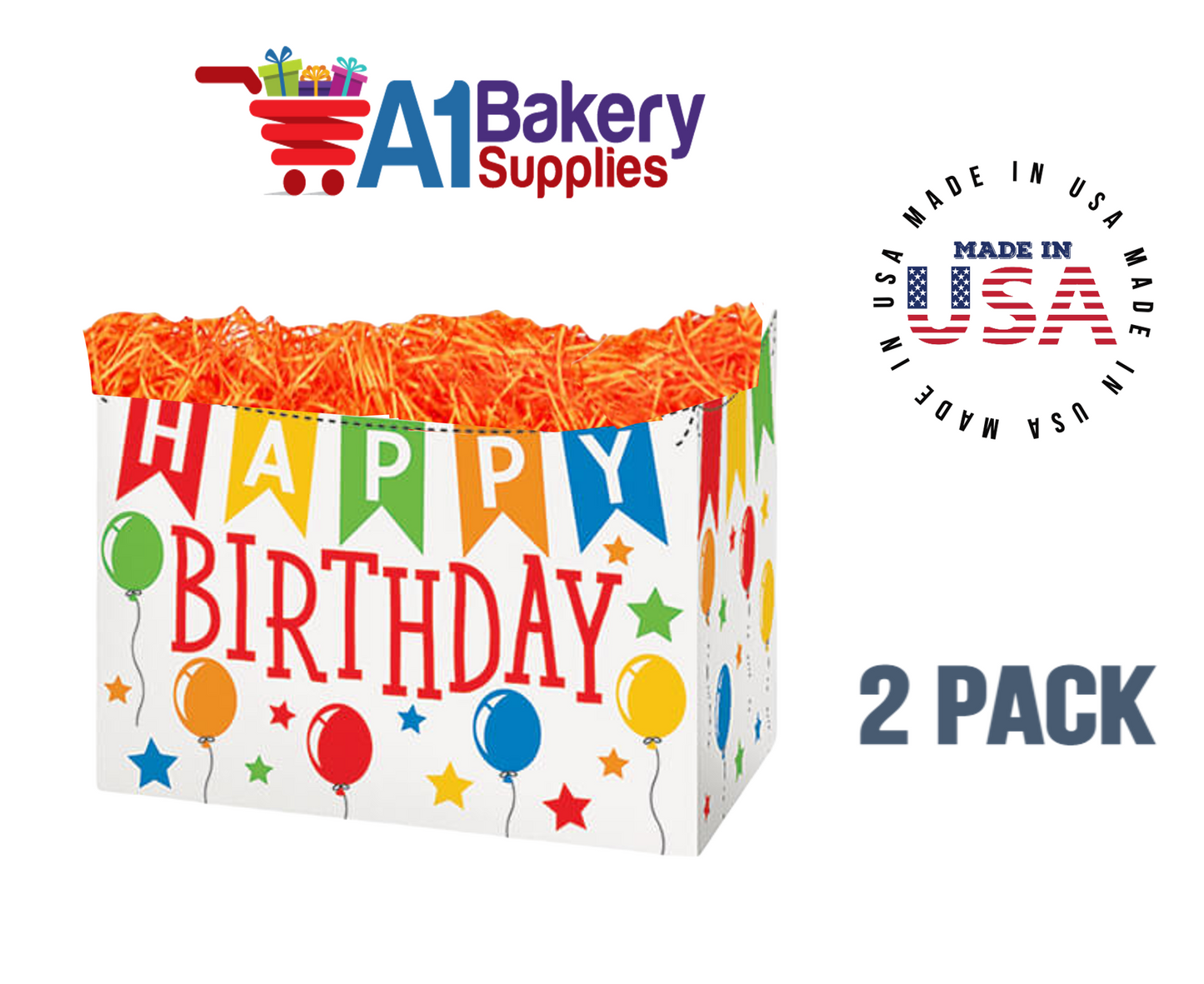 Birthday Banner Basket Box, Theme Gift Box, Small 6.75 (Length) x 4 (Width) x 5 (Height), 2 Pack