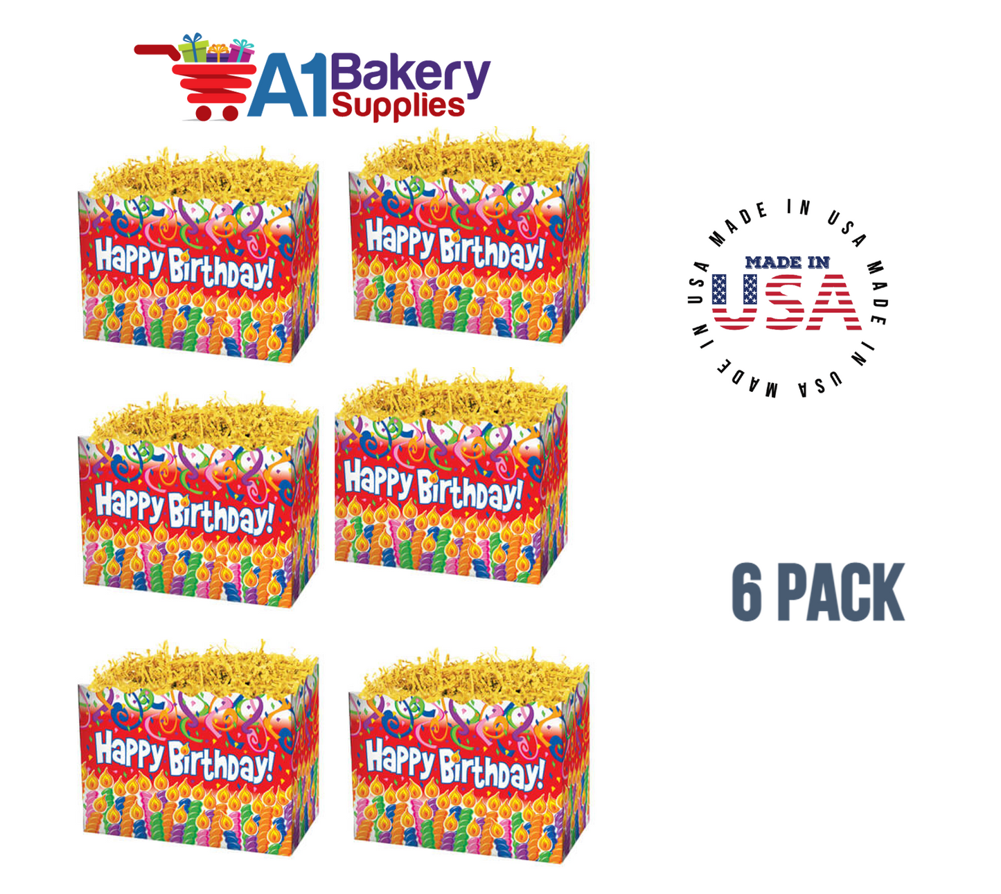 Birthday Candles Basket Box, Theme Gift Box, Large 10.25 (Length) x 6 (Width) x 7.5 (Height), 6 Pack