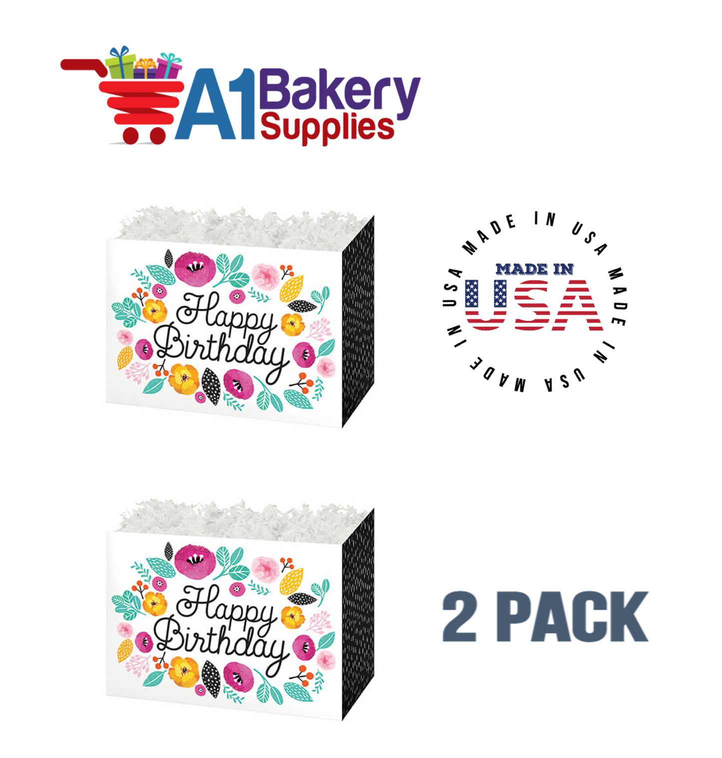 Birthday Flowers Basket Box, Theme Gift Box, Large 10.25 (Length) x 6 (Width) x 7.5 (Height), 2 Pack