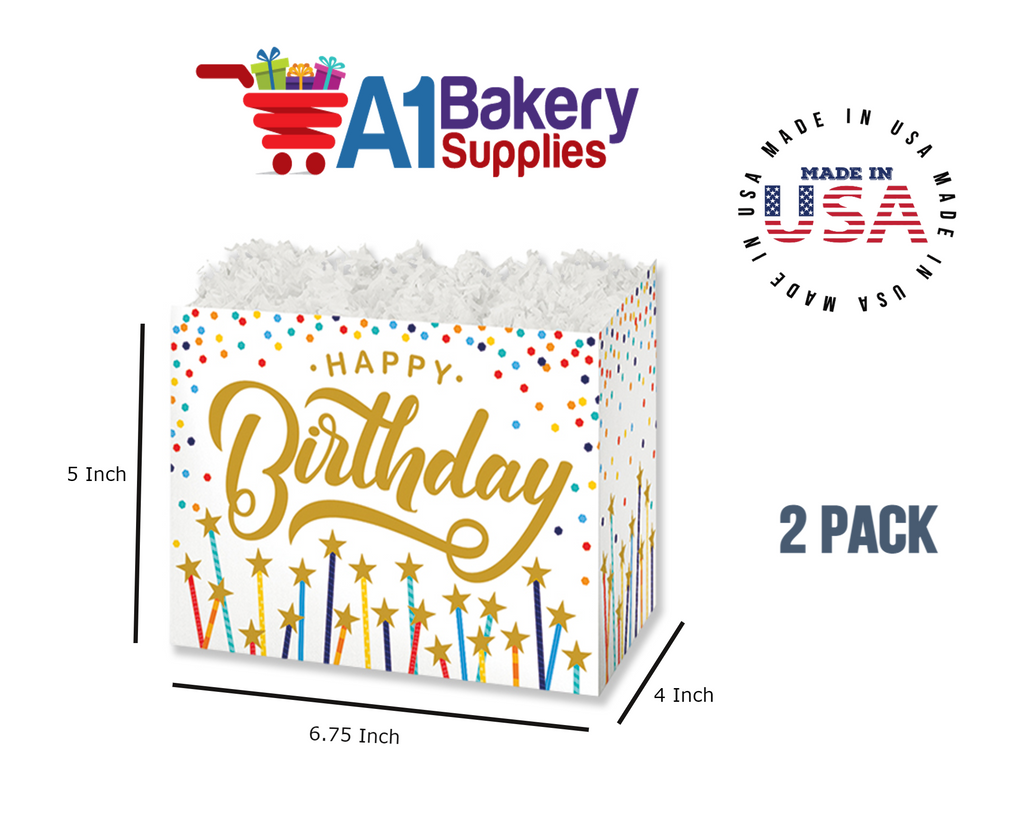 Happy Birthday Stars Basket Box, Theme Gift Box, Small 6.75 (Length) x 4 (Width) x 5 (Height), 2 Pack