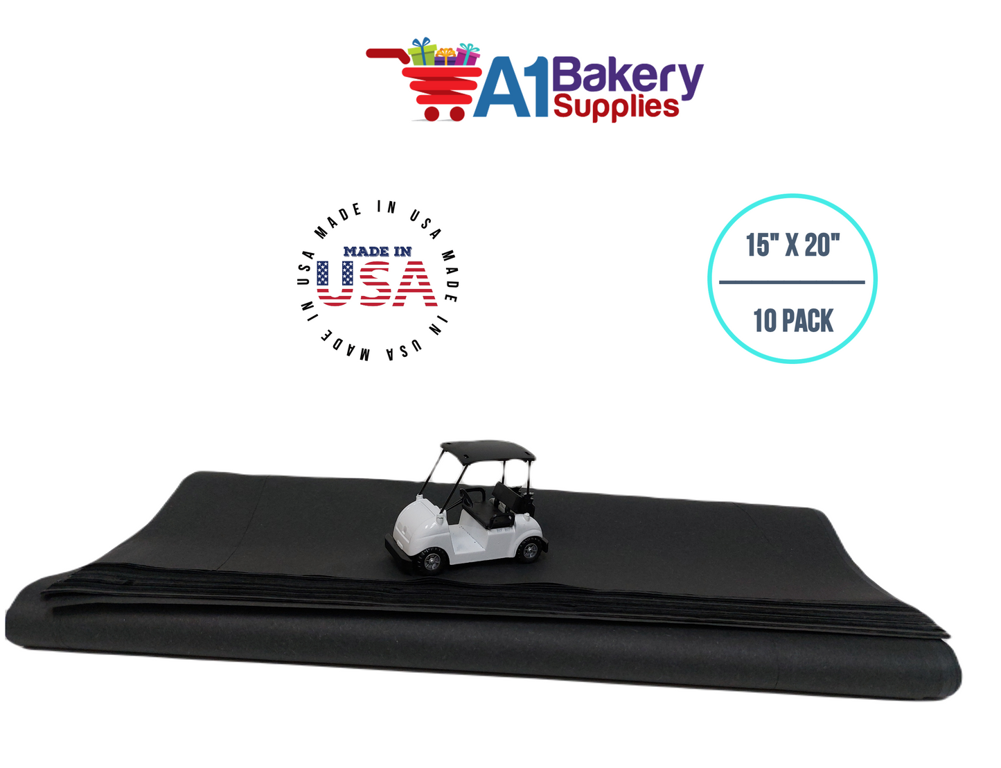 Black Tissue Paper Squares, Bulk 10 Sheets, Premium Gift Wrap and Art Supplies for Birthdays, Holidays, or Presents by A1BakerySupplies, Small 15 Inch x 20 Inch