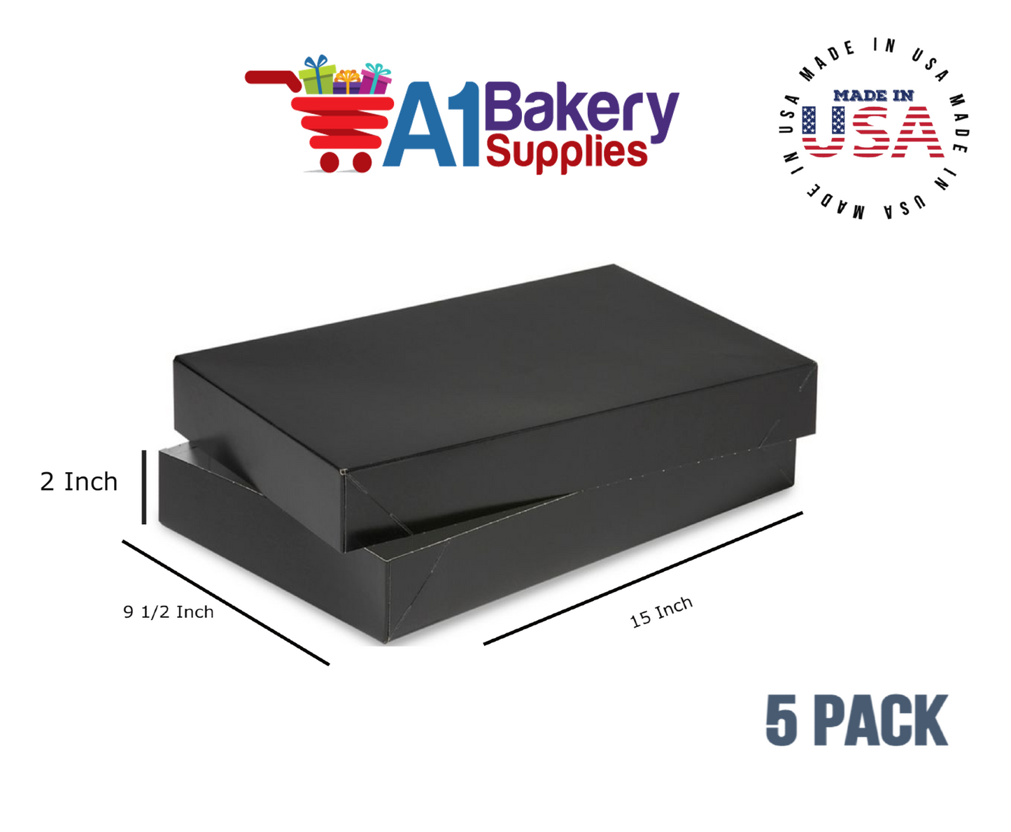 Black Color Apparel Box for Men Shirts Gift Wrap Packaging Boxes, 15 x 9 1/2 x 2" - 5 Pack, Small