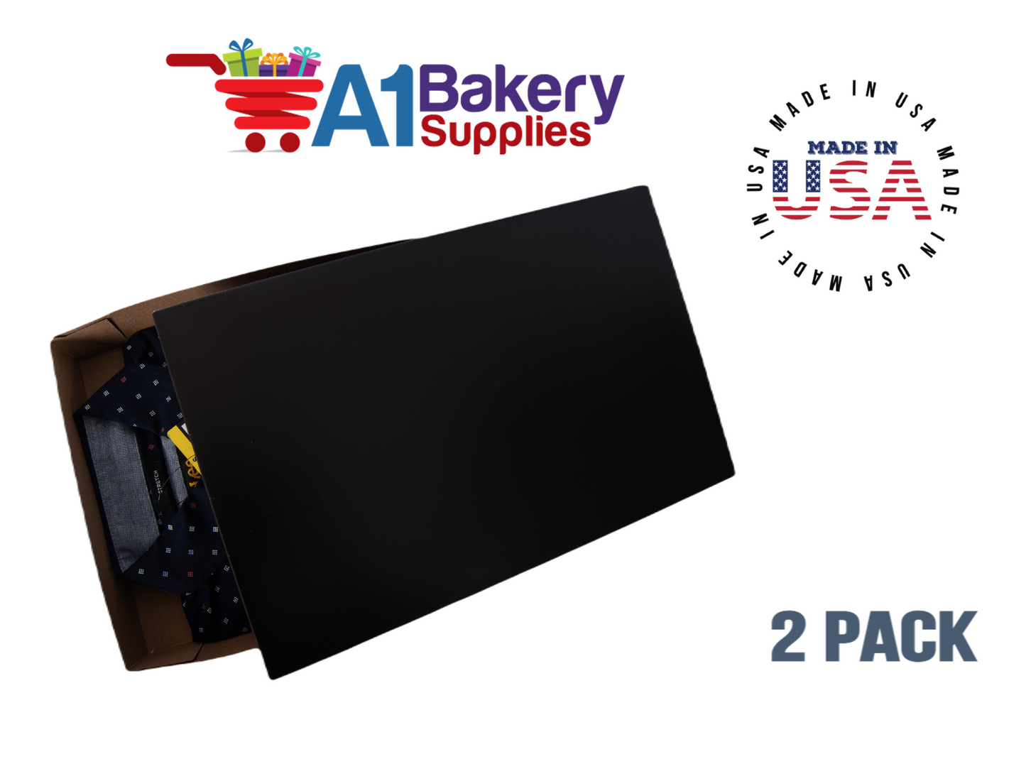 Black Color Apparel Box for Men Shirts Gift Wrap Packaging Boxes, 15 x 9 1/2 x 2" - 2 Pack, Small
