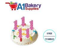 A1BakerySupplies 1st Birthday Polka Dot Candles - Pink Candles 6 pack for Birthday Cake Decorations and Anniversary