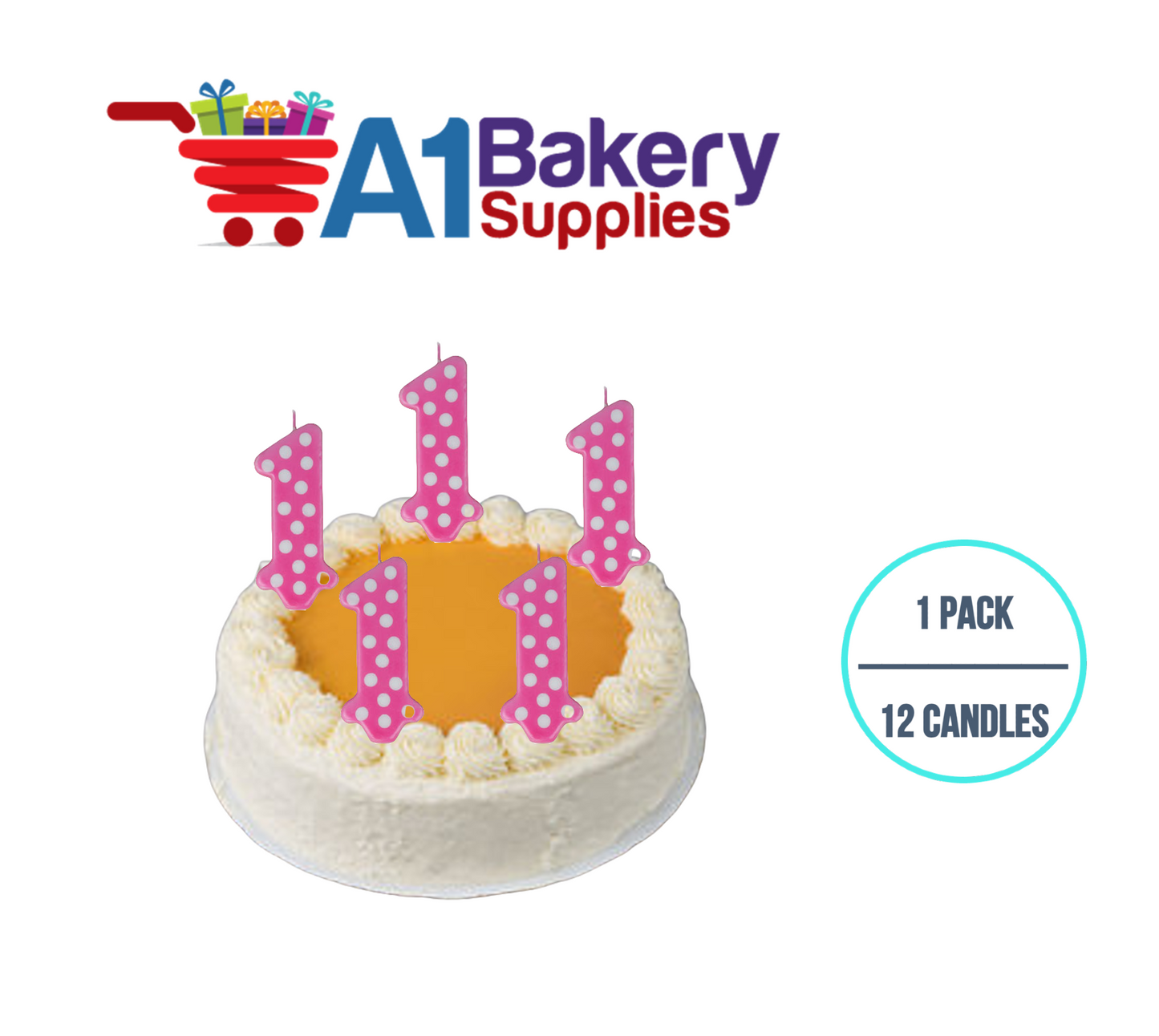 A1BakerySupplies 1st Birthday Polka Dot Candles - Pink Candles 1 pack for Birthday Cake Decorations and Anniversary