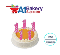 A1BakerySupplies 1st Birthday Polka Dot Candles - Pink Candles 6 pack for Birthday Cake Decorations and Anniversary