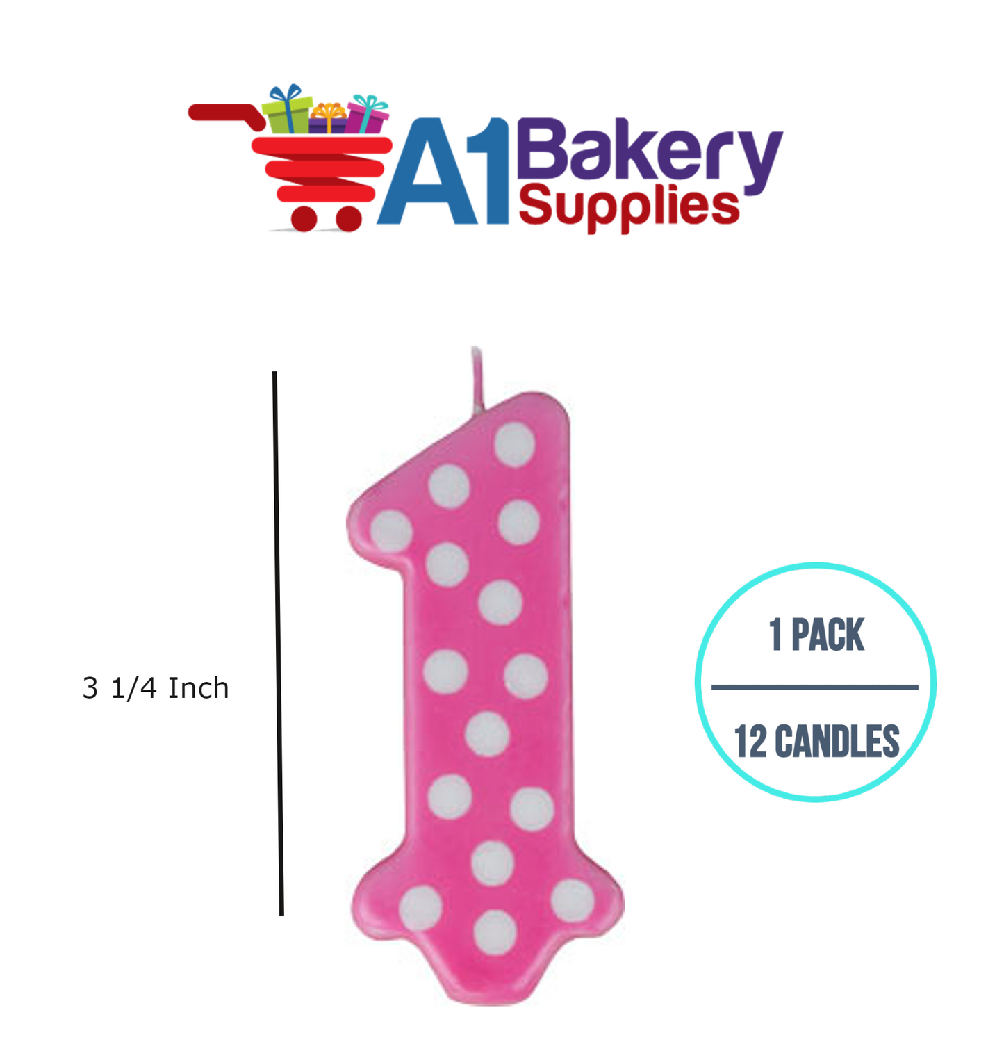 A1BakerySupplies 1st Birthday Polka Dot Candles - Pink Candles 1 pack for Birthday Cake Decorations and Anniversary