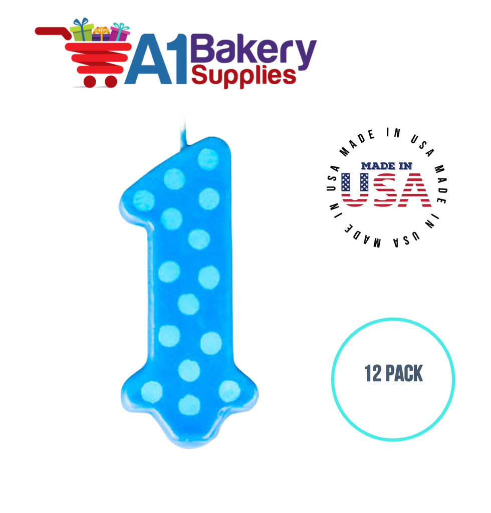 A1BakerySupplies 1st Birthday Polka Dot Candles - Blue Candles 1 pack for Birthday Cake Decorations and Anniversary
