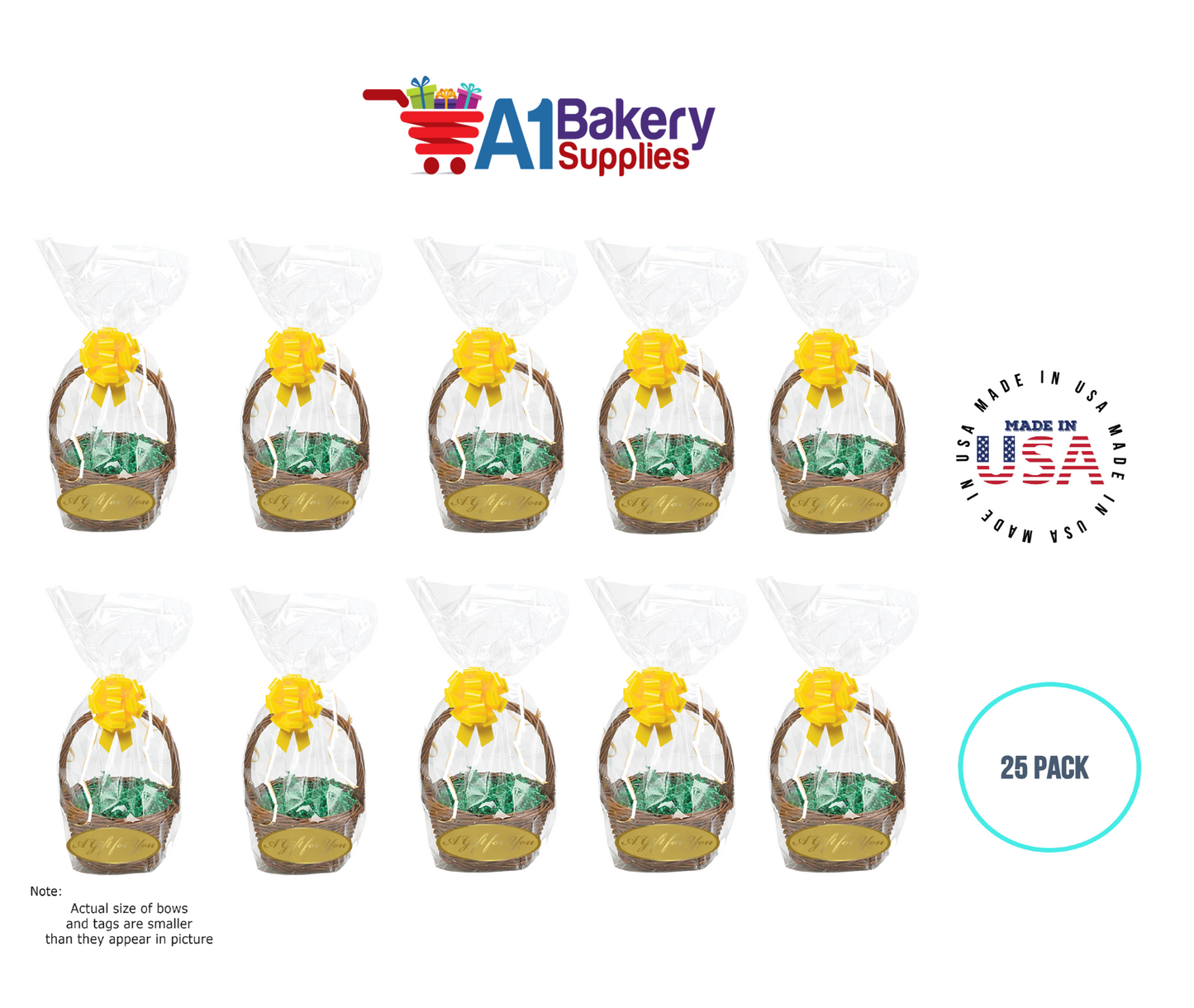 BOPP Sealable Cellophane Bags and Clear Gift Basket Wrap Packaging, 12 in x 24 in, Clear Cello Wrapping for Baby Shower, Wedding Party, or Event Giveaways, 25 Pack