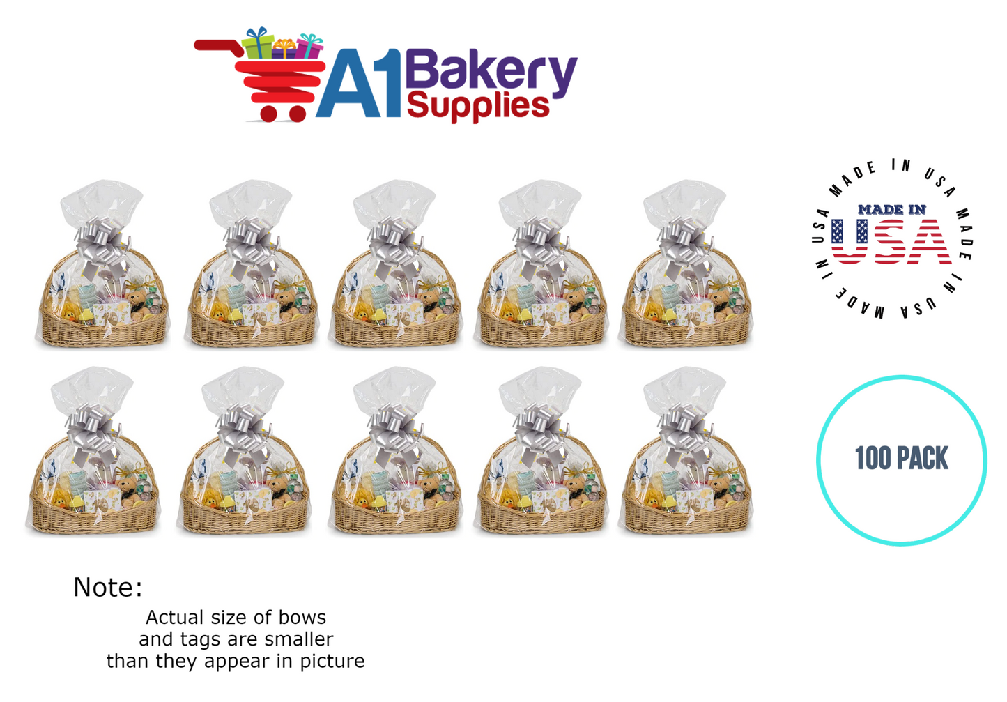 BOPP Sealable Cellophane Bags and Clear Gift Basket Wrap Packaging, 24 in x 30 in, Clear Cello Wrapping for Baby Shower, Wedding Party, or Event Giveaways, 100 Pack