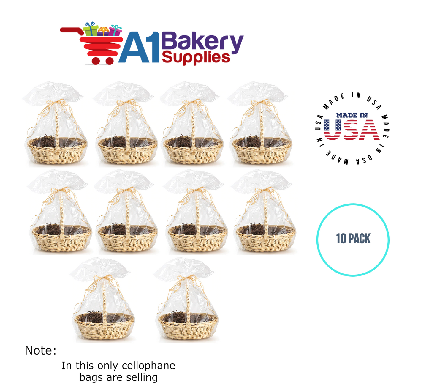 Round Bottom Basket Size 1.2 MIL BOPP Sealable Cellophane Gift Bags Bags for Gift Packing 27 x 35 Inch, 10 Pack