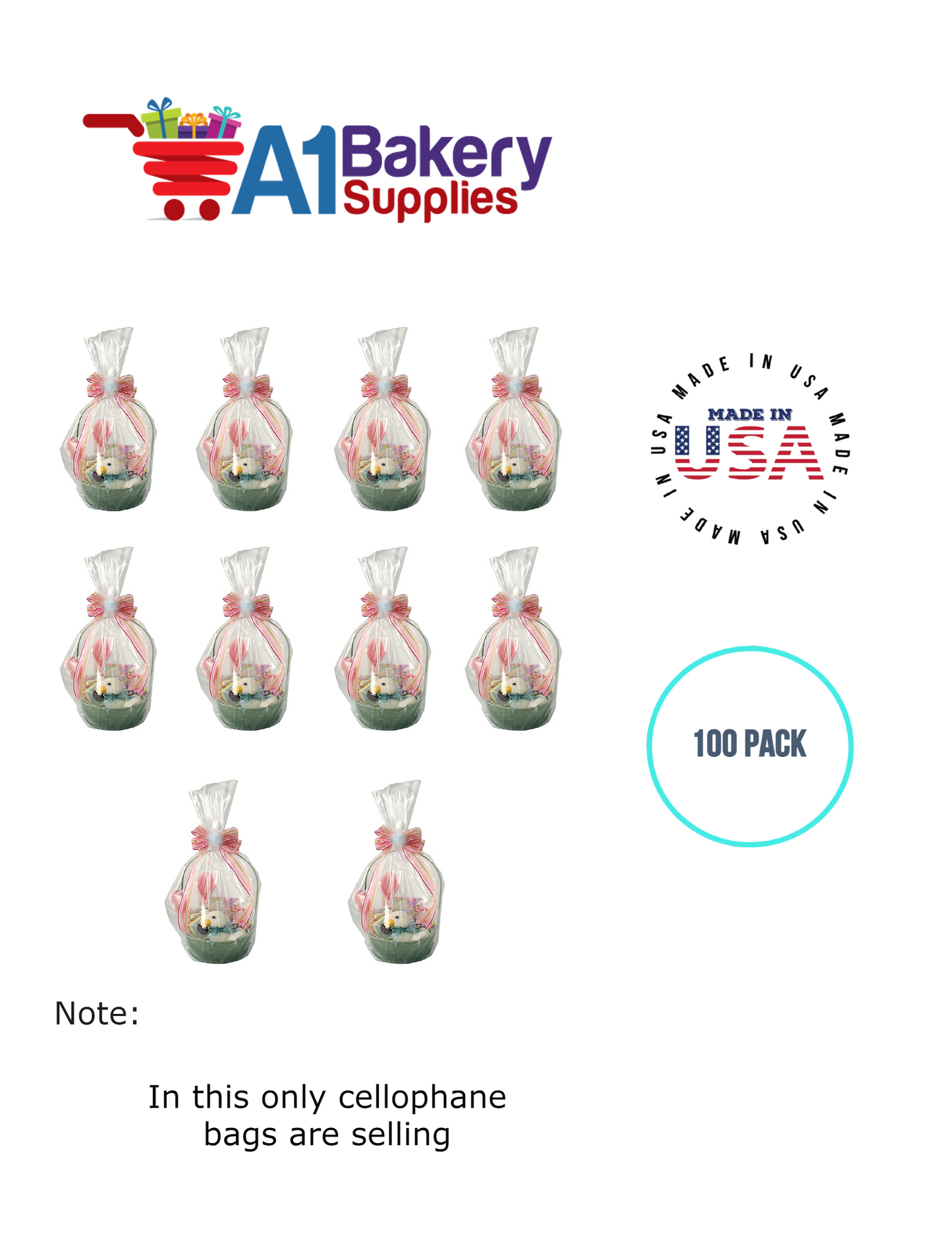 Round Bottom Basket Size 1.2 MIL BOPP Sealable Cellophane Gift Bags Bags for Gift Packing 14 x 24 Inch, 100 Pack